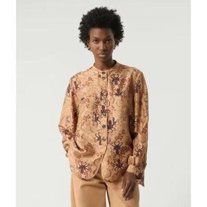 Soeur Laure Octopus Silk Blouse Sz 40 M Button-Up Long Sleeve Tan Designer Boho